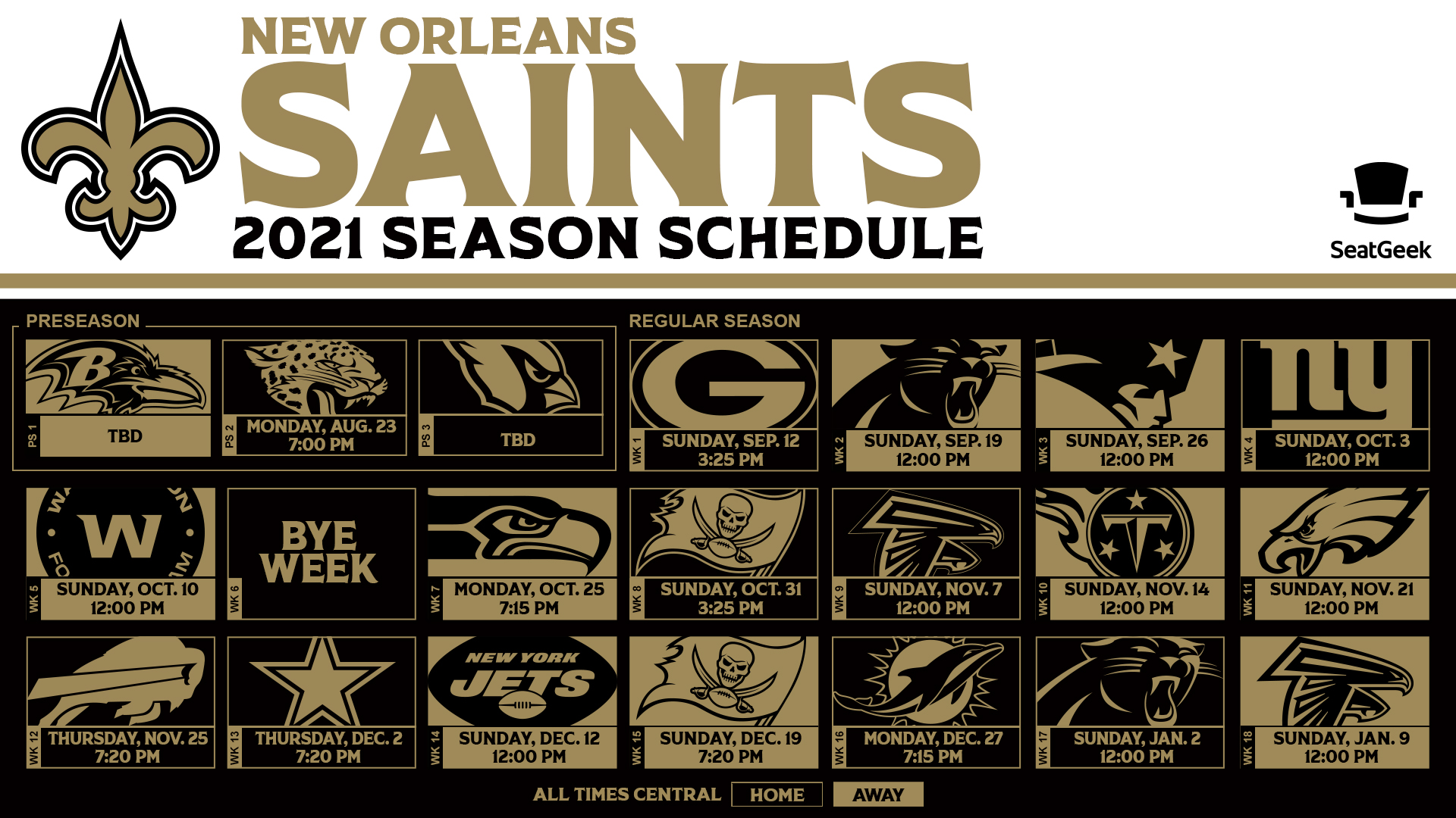 Divulgação do calendário mantém o Saints como equipe atrativa no horário nobre da NFL