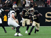 O safety calouro Jonas Sanker com a interceptação que poderia ter dado a vitória para o New Orleans Saints (Michael C. Herbert / New Orleans Saints)